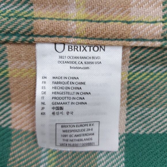 Brixton Shirt Mens Small Green Flannel Plaid Long Sleeve Standard Fit Bowery - Picture 10 of 12